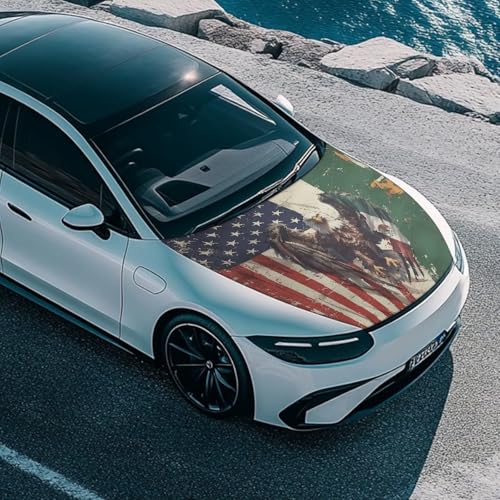 Image of Eagle American and Mexican Flag for Car Hood Cover All Weather Automotive Exterior Accessories Universal Fit Hood Covers for Cars, Trucks, SUV, or Van Full Coverage