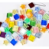 200g Bunte Kristall-Mosaik-Glasfliesen zum Basteln, Quadratisch und Stern kleine Mosaikglasstücke für Badezimmer, Küche, Heimdekoration(Gemischte Farbe)