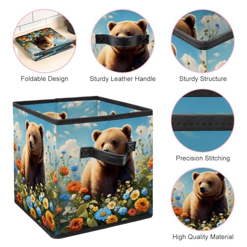 Boîte de rangement pliable grand cube de rangement ours fleur
