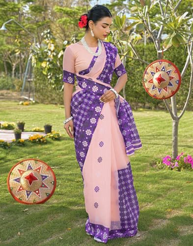 Image of SIRIL Women's Cotton Linen Mekhela Chador Printed Saree with Unstitched Blouse Piece