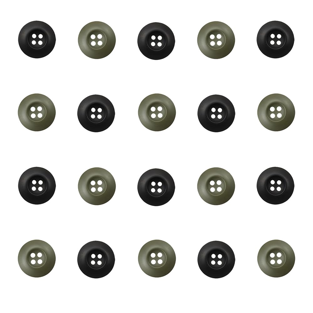 20PCS Mix Color Resin Button 4 Hole 0.6 Inch Army Military Buttons Sewing Button for Pants Jacket Uniforms Bags Accessorie Army Military Buttons (Black,Light Army Green, 24L=15MM)