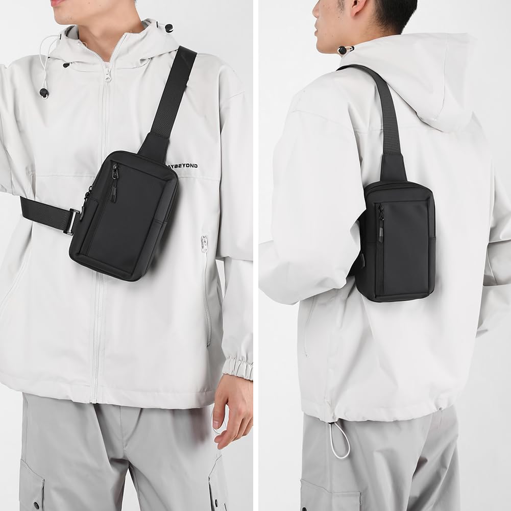 Bolsa cruzada, cangureras de cuerpo cruzado para hombres y mujeres, moderna, color negro, pequeña bolsa de pecho para teléfono para entrenamiento y correr, Negro -, Pequeño, Riñonera cruzada 2