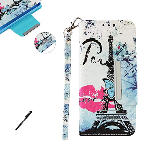 Tifightgo Flip Book Style Phone Case Lip Tower Painted PU Wallet Leather Cover Silicone Shell Card Slots Bumper Case with Fold Stand Support Function for Samsung Galaxy A8 2018