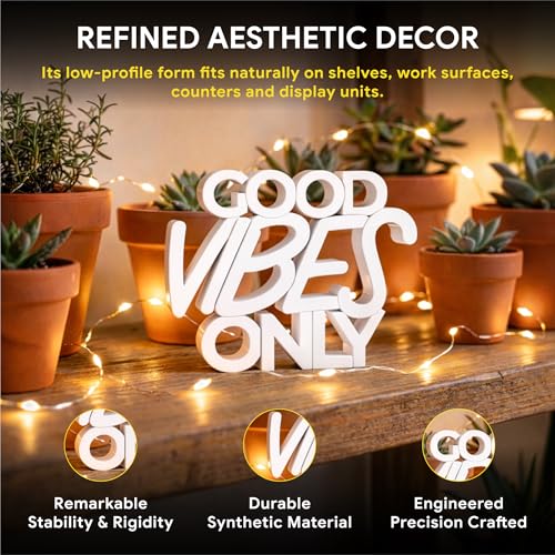 Image of Mad Masters Good Vibes Only Motivational Desk Decor - Aesthetic Table, Shelf & Wall Showpiece for Home Office, Business. Vastu Friendly Gifting, Classic White (20.3 x 16.5 x 2.5 cm)