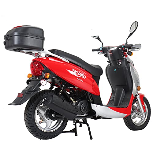 X-PRO Oahu 50 Moped with 12" Aluminum Wheels, Rear Trunk! Electric/Kick Start! Large Headlight! (Red)