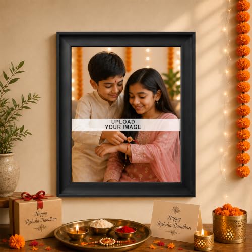 Image of Personalized Raksha Bandhan Gift Photo Frame With Rakhi (Optional) Premium Cave Design Picture Frame Customize By Photo Upload For Rakhi, Brother, Sister, Couple, Parents For Wall Only - 8R, 8x10 Inch