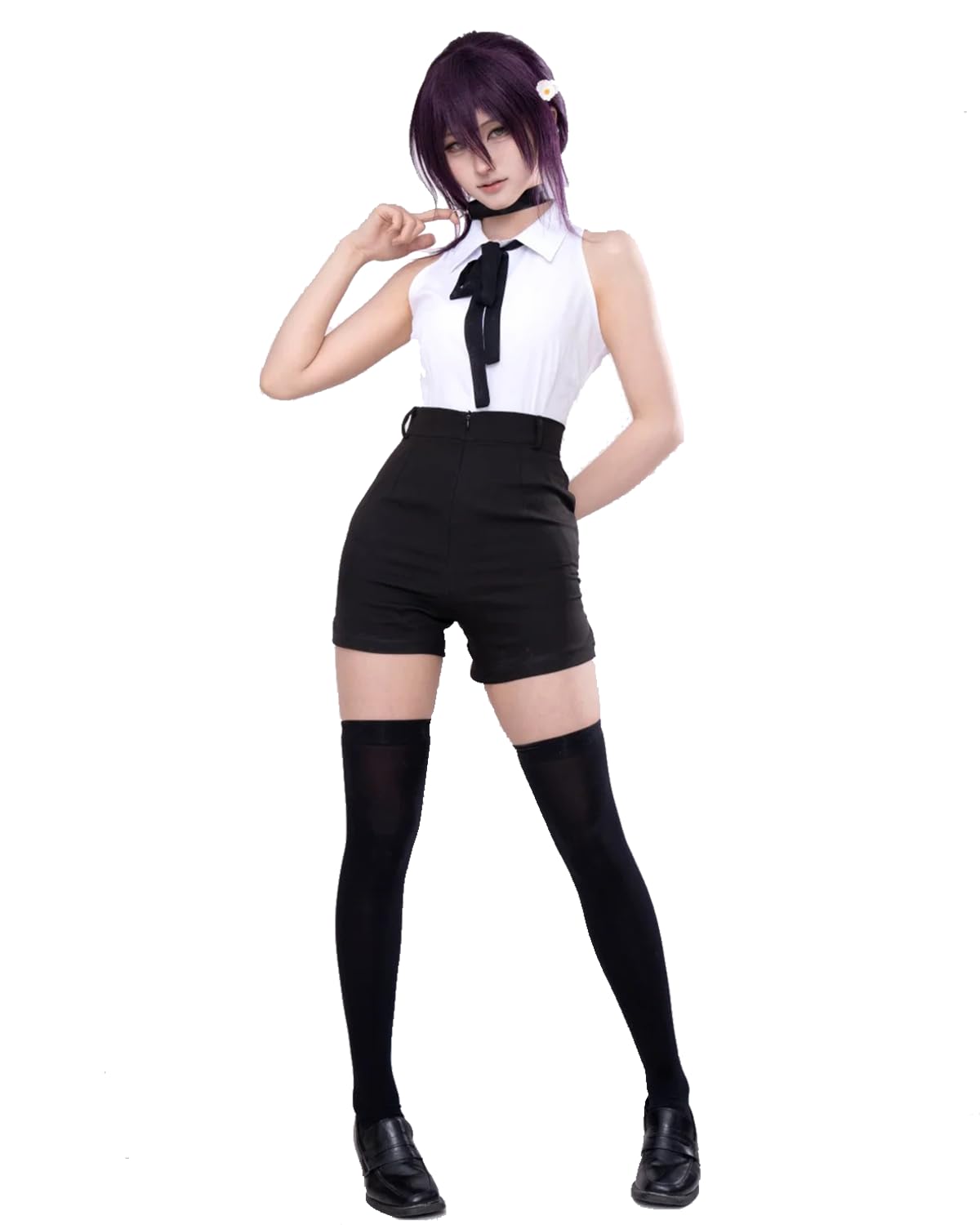 CR ROLECOS Reze Cosplay Costume for Women Black White Shirt Shorts Set School Uniform Style Halloween Anime Cosplay Outfit S