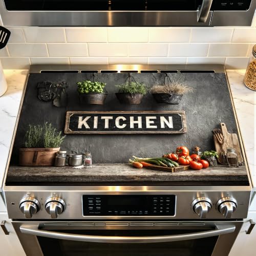 Image of Farmhouse Kitchen Sign Stove Top Cover, Glass Cooktop, 28x20 in