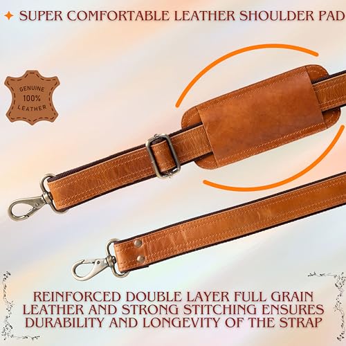 Bag Strap Replacement - Genuine Leather Adjustable Shoulder Strap for Messenger, Laptop, Camera, Travel Bags3