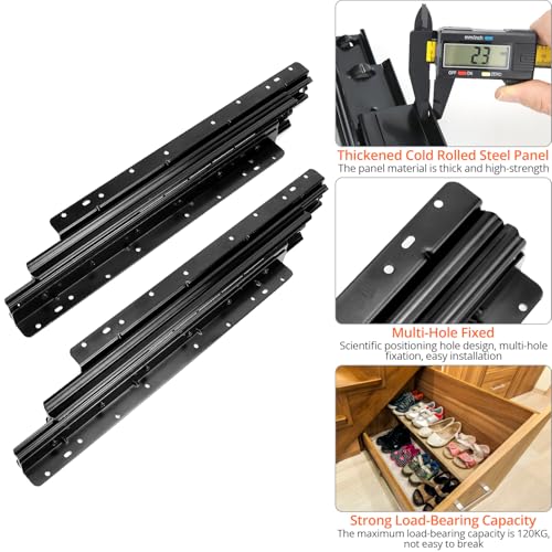 QWORK® Heavy Duty Drawer Runners Slides for Under Stairs Storage 400-900mm, Full Extension, Black, Load Capacity 120kg, 1Pair - Image 3