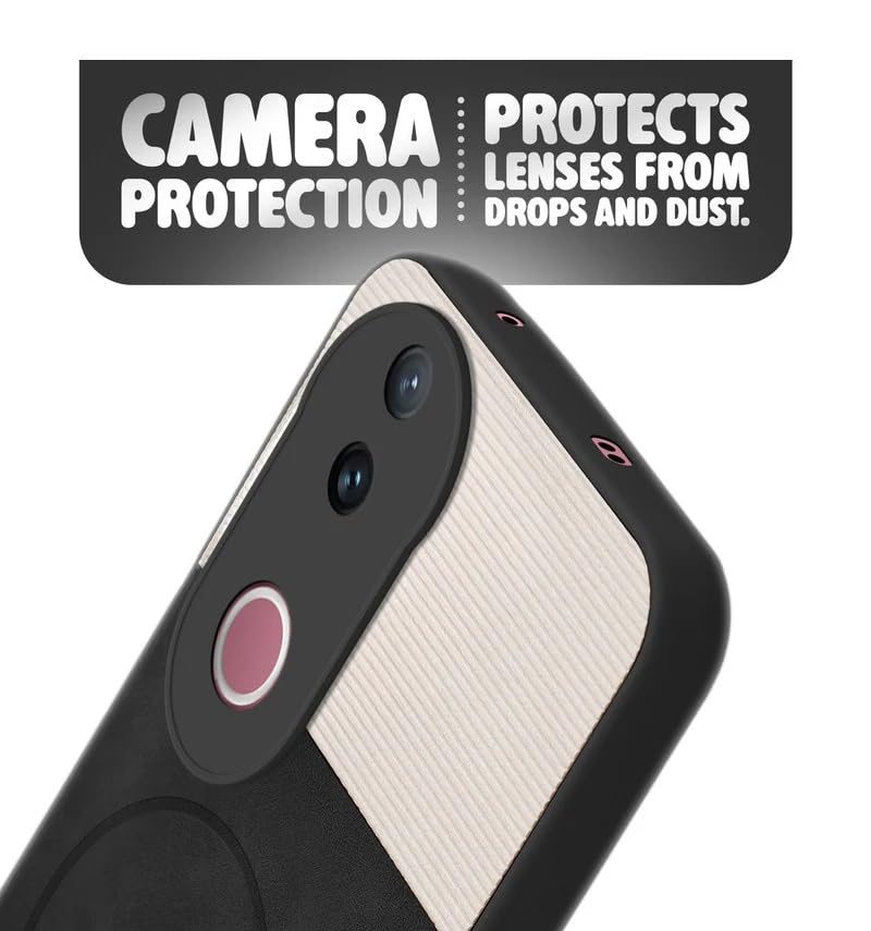 Image of Bintage CASE Dual-Leather Mac Safe Design Phone Case| Soft Touch Finish | Full Camera Protectection Back Cover Compatible for IQOO I2410 / Z10R /Vivo V50 5G - White & Black