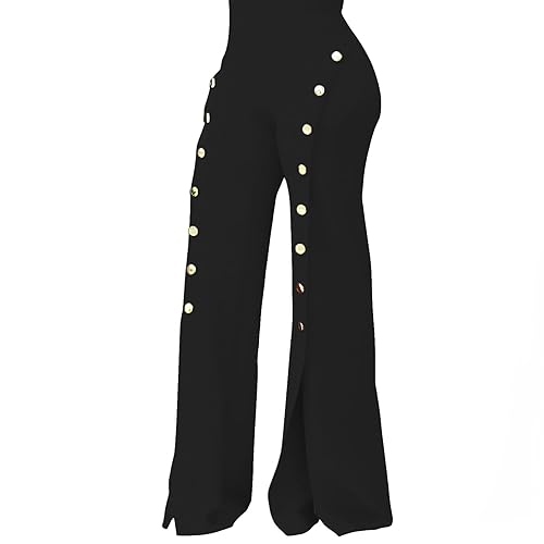 PINSV Women's High Waisted Stretchy Bootcut Pull On Dress Pants Casual Work Pants - 3276 Black - X-Large