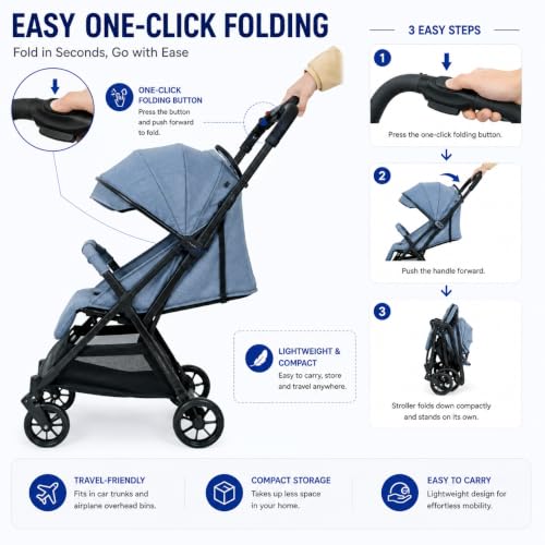 Image of LOOK MAMA Baby Stroller, Foldable Pram for 0-5 Year Traveling, Strollers for 0 to 5 Years, Fully Reclining, Sun Canopy, Easy Auto Folding Mechanism, Grey Color (Grey)