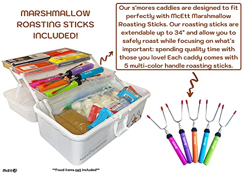 Mcett Smores Caddy - Multi-Tray S'mores Storage Box (Roasting Sticks Are Included) & Fun Smores Stickers - Hold Marshmallows, Chocolate, Crackers, Candy, & Skewers - Camping & Campfire Accessories Kit #TOP3