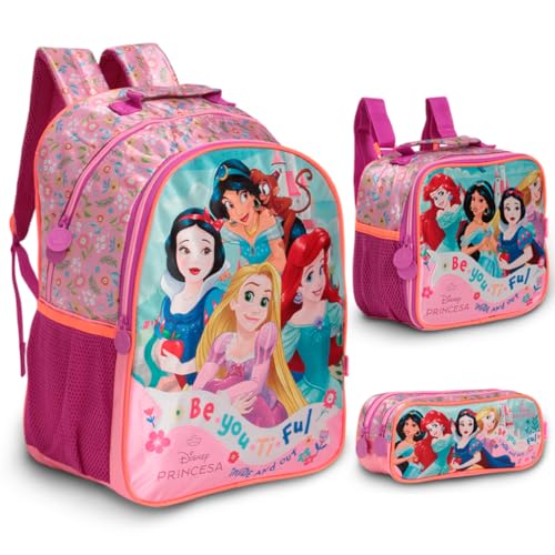 Kit Mochila Infantil Feminina Princesas Lancheira Estojo