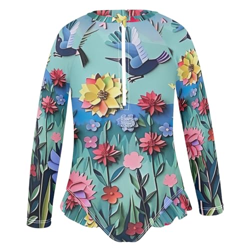 Flower Garden Girls Long Sleeve Swimsuit UPF 50+ Rashguard Swimwear One Piece Bathing Suit for 3-12 212186452