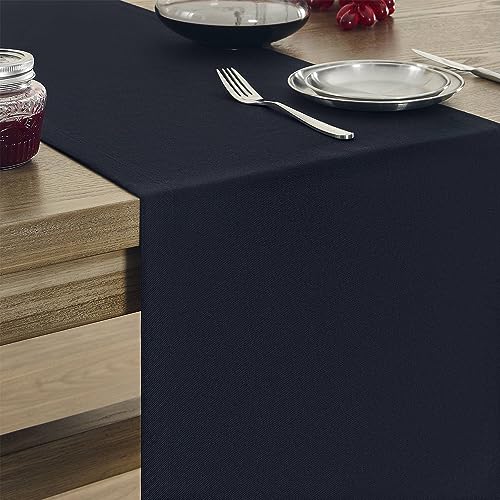 Image of ZeeMart Basic Linen Style Table Runner, 14 x 72 Inch Dark Navy, Rustic Farmhouse Dark Blue Table Runners 72 Inches Long, Everyday Polyester Table Runner - Machine Washable & Easy Care