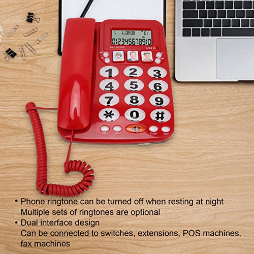 Telefone com botão grande para idosos, telefone com fio e cabo de telefone, interface dupla amplific