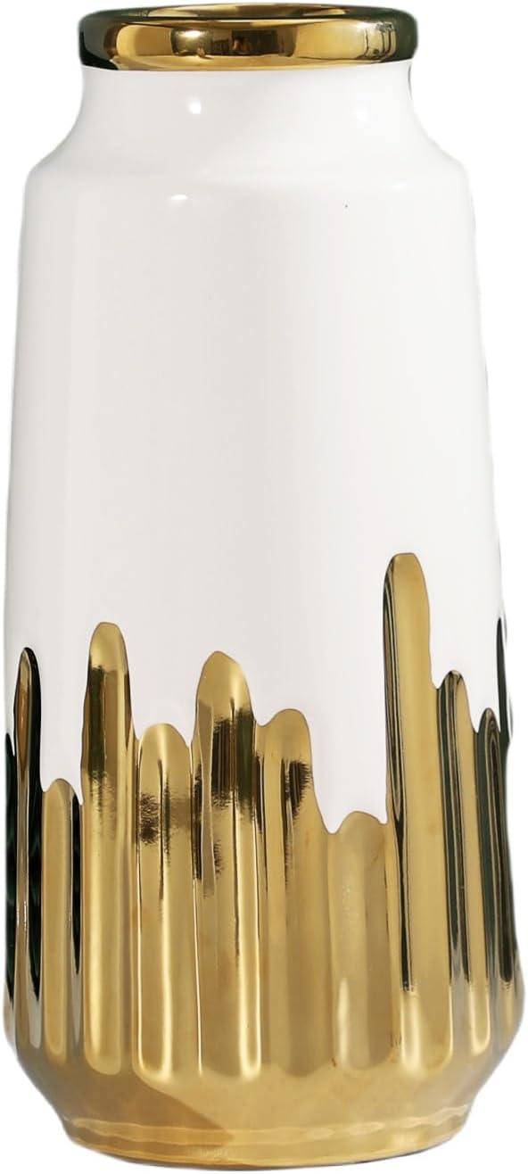 White Vase ins Ceramic Template Room Living Room Decor Home Hydroponic Flower Electric Gold Plated White Ornament (Large)