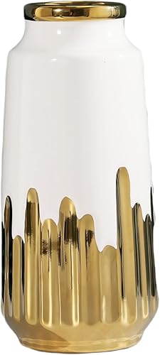 White Gold Vase Ceramic Vase Home Decor Living Room TV Cabinet Hydroponic Flowers White and Gold Vase for Living Room, Hotel, Study Center Setting