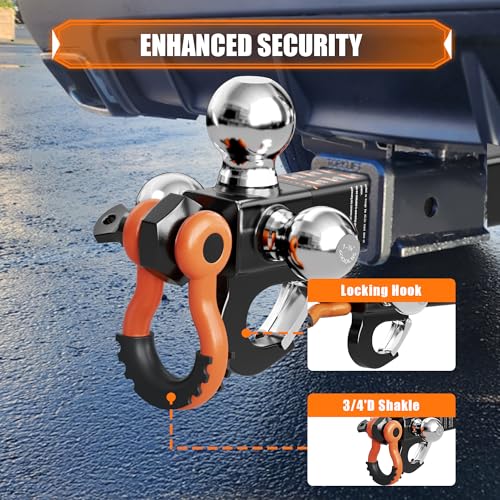 AC-DK Tri Ball Mount Trailer Hitch with Pin,Tow Hook & Clevis Shackle, Fits 2 inch Receiver with 2-5/16\", 2\", 1-7/8\" Hitch Ball, Black