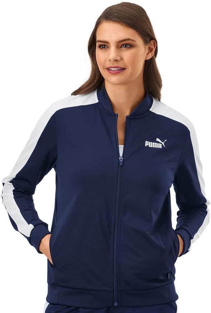 PUMA Womens Tricot Zip Front Jacket, Peacoat White, Large