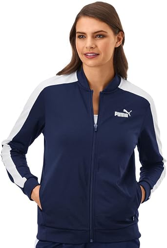 PUMA Womens Tricot Zip Front Jacket, Peacoat White, Large