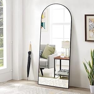 BEAUTYPEAK 65″x24″ Full Length Mirror, Arch Full Body Floor Mirror, Wall Mirrors Hanging or Leaning Arched-Top with Stand for Bedroom, Dressing Room, Black