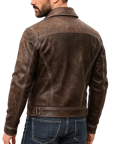 Black Leather Jacket For Men - Distinctive Distressed Brown Trucker Jacket - Vintage Style For Men2