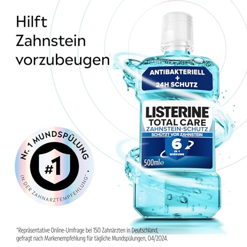 LISTERINE Total Care Zahnstein-Schutz 500 ml, schützende Mundspülung gegen Zahnstein mit 6 in 1 Wirkung, antibakterielles Mundwasser schützt vor Zahnfleischproblemen, bis zu 24h frischer Atem