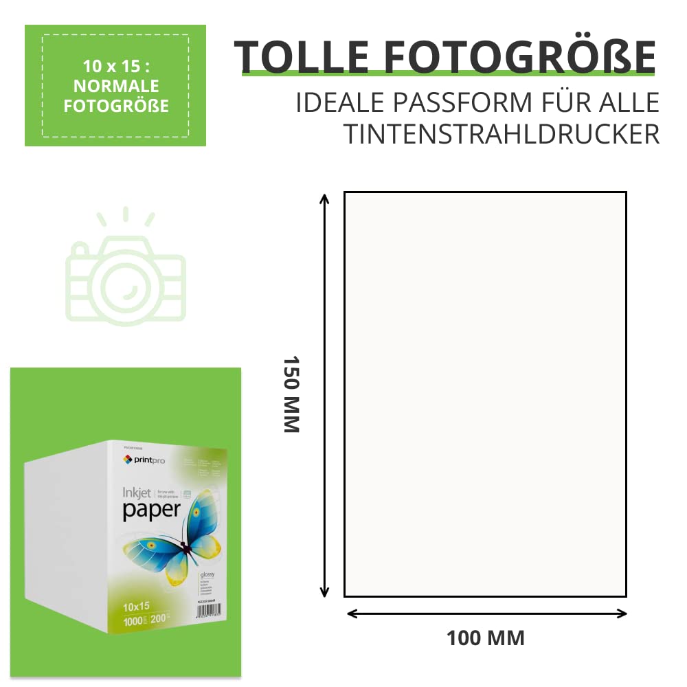Fotopapier PrintPro von COLORWAY glänzend 200g/m² 1000 Blatt 10x15 Sofort Trocken Wasserfest für alle Tintenstrahldrucker