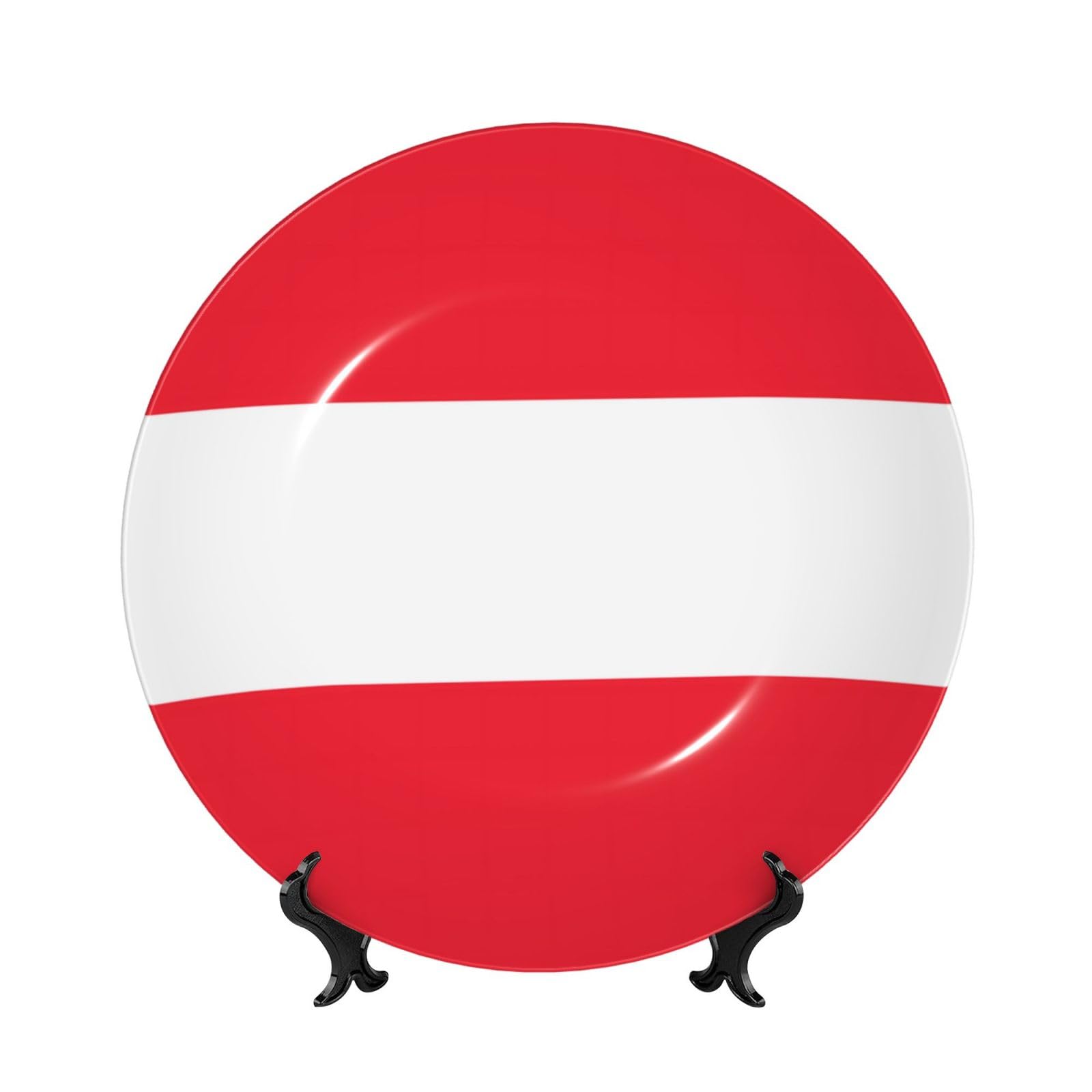 SXZVVBN Austrian flag Bone China Decorative Plate Art with Stand Removable Adhesive Hanging for Home Office 8in（20cm）