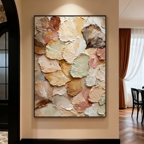 Peinture à l'huile feuilles de ginkgo pour sublimer un mur vide de salon sans effort
