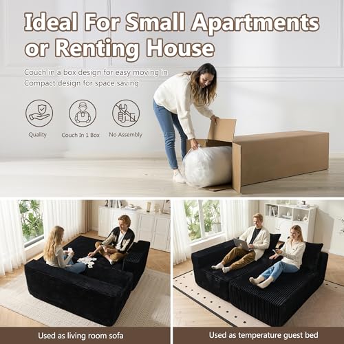 Image of HOOOWOOO Plush L Shaped Sectional Couch,97 inch Assembly Free Modern Minimalist Sofa,Boneless Corner Couch in A Box for Apartment Renting House Office(Right Chaise Black)