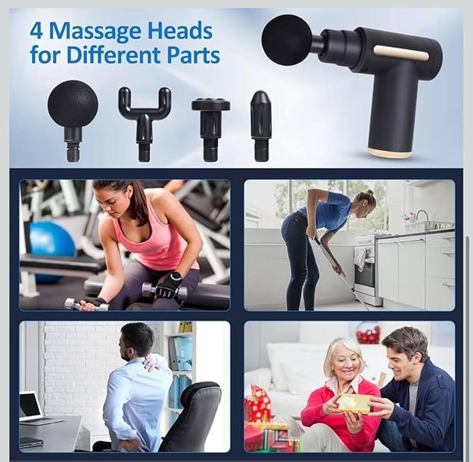 Image of 1-Year-Warranty-Massage-Gun-Deep-Tissue-Electric-Handheld-Massager-6-Speed-Adjustable-Therapy-Gun-4-Interchangeable-Massage-Heads-Rechargeable-Muscle-Pain-Relief