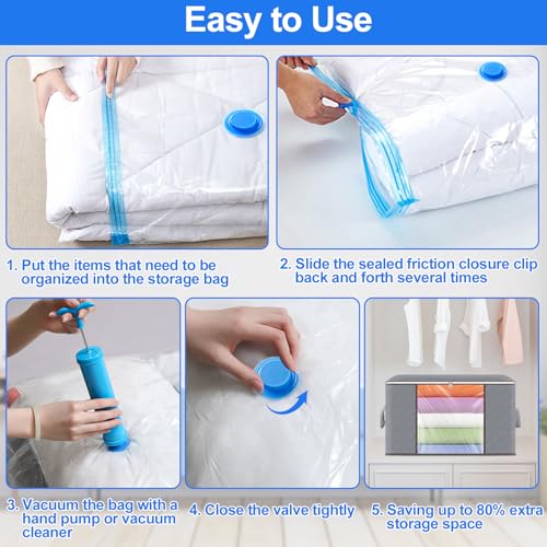 2 Stück 90L aufbewahrungstasche Groß mit 2 vakuumbeutel für bettdecken und 1 Handpumpe, Verstärkt Griff aufbewahrungstasche für bettdecken Kleidung Bettwäsche Kissen