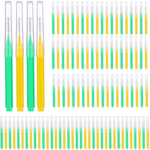 Image of Patelai 100 Pieces Braces Dental Brush for Cleaner Interdental Toothpick Dental Tooth Flossing Head Oral Hygiene Flosser Toothpick Cleaners Tooth Tool(Green, Yellow,Mixed Sizes)