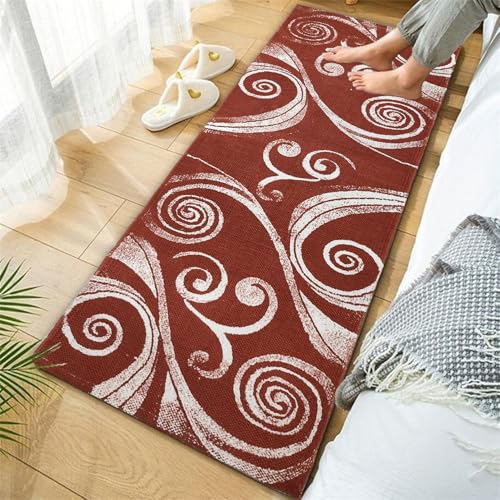 Image of SAGON 2x5 Ft Printed Runner Carpet - Cotton Bedside Rug for Bedroom & Living Room (Vine Floral)