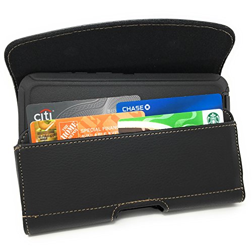 iPhone 12, 12 Pro Max, 11, 11 Pro Max, Xs Max, Xr Belt Clip Holster for Rugged Case Installed. Leather Phone Pouch with Chestnut Stitching, Magnets Cover, Belt Loops with Card Slot. (for Rugged Case)