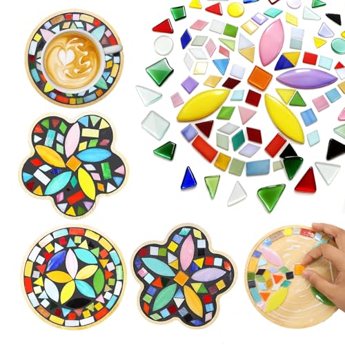 Ukontagood 4 Pack DIY Mosaic Craft Kits, Mosaic Tiles Wooden
