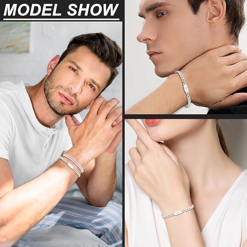 Pulsera cubana con letra inicial 2PCS acero inoxidable miniatura 5
