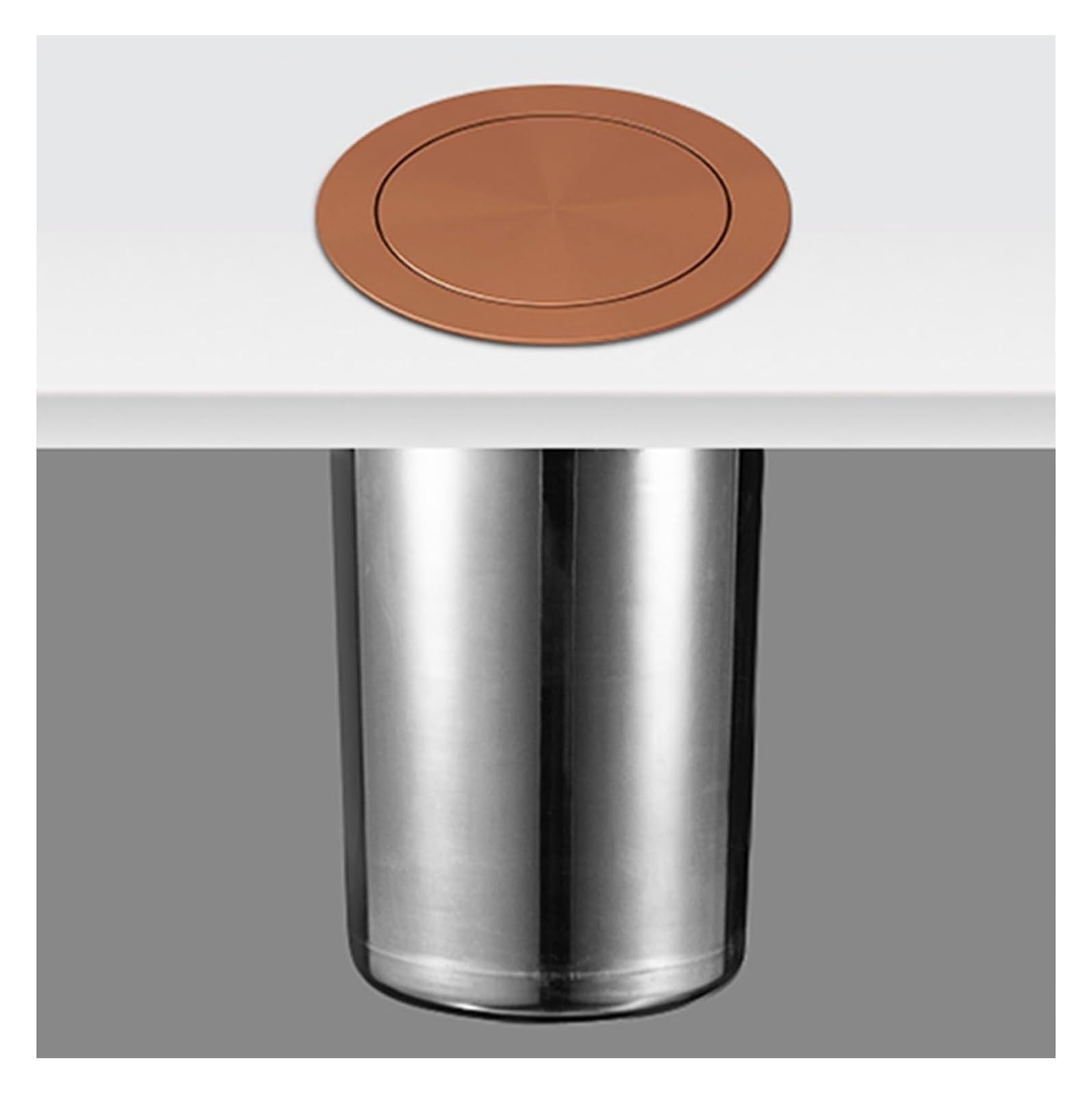 Built-in Countertop Trash Bin Lid， 304 Stainless Steel Trash Chute Lid Recycling Bin Cover(Rose Gold,Lid+bucket)