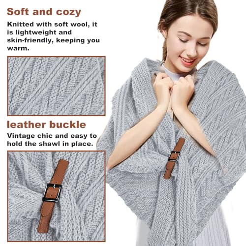 DTYGUIXE Dreiecksschal Musselin Damen Strickschal Dreieckstuch Schal Winterschal Warm Dreieck Schal Weich Strickschal Grau Dreieckschal mit Lederschnalle für Mütter, Ehefrauen, Familienmitglieder