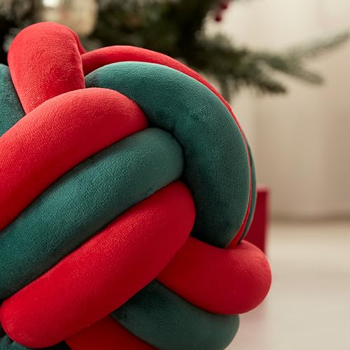 Sonive Rund Knotenkissen, 22cm Ball Dekokissen Zierkissen Aesthetic Sofakissen Deko Kissen für Stuhl Sofa Bett rot&grün