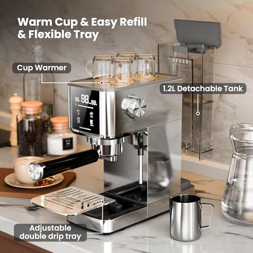 Image of Kismile Espresso Machines,Professional Espresso Maker with Milk Frother Steam Wand, Expresso Coffee Machine for Home,Perfect for Cappuccino, Latte(Stainless Steel)