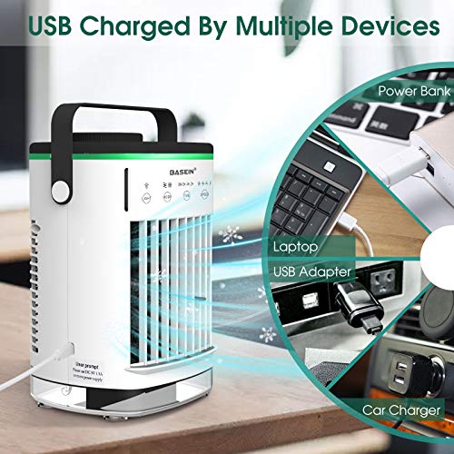 Portable Air Conditioner, Evaporative Air Conditioner Fan with Double Water Tank 4 Speeds 8H Timer 7 Colors, Camping AC Unit, Personal Air Cooler Desktop Air Conditioner with Handle for Office, Room