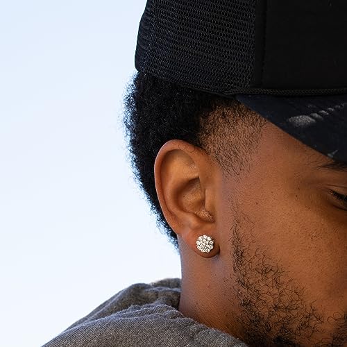 Flower Cluster White Gold Plated 925 Sterling Silver Large Men’s Women's Iced CZ Round Honey Comb Set Hypoallergenic Circle Hip Hop Trendy Fashion Big Cubic Zirconia Stud Screw Back Earrings4