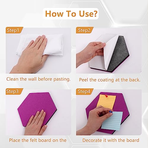 8Pcs Hexagon Felt Cork Board Tiles,Self Adhesive Felt Board Tiles Hexagon Bulletin Board,Pin Board Memo Board For Office School Home Wall Decor Stickers Memos Photos Display (Gradual Purple) #TOP3