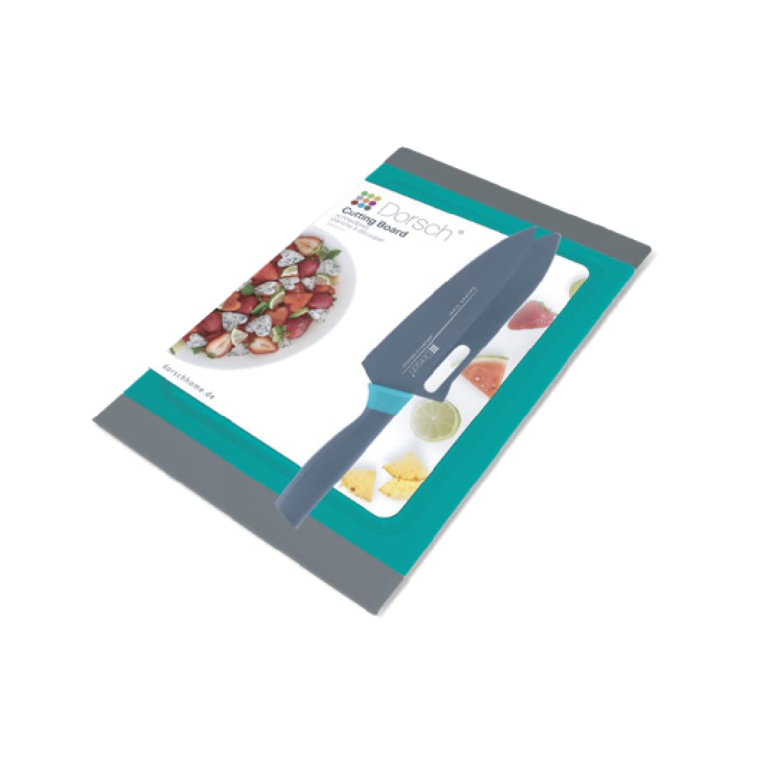 Danish Design Non-Slip Polypropylene Cutting Board with 7" Chef Knife - Stain-Proof, Odor-Resistant, Silicone Edges, Juice Well, Anti-Bacterial Surface, BPA-Free (Cutting Board + 7" Chief Knife)