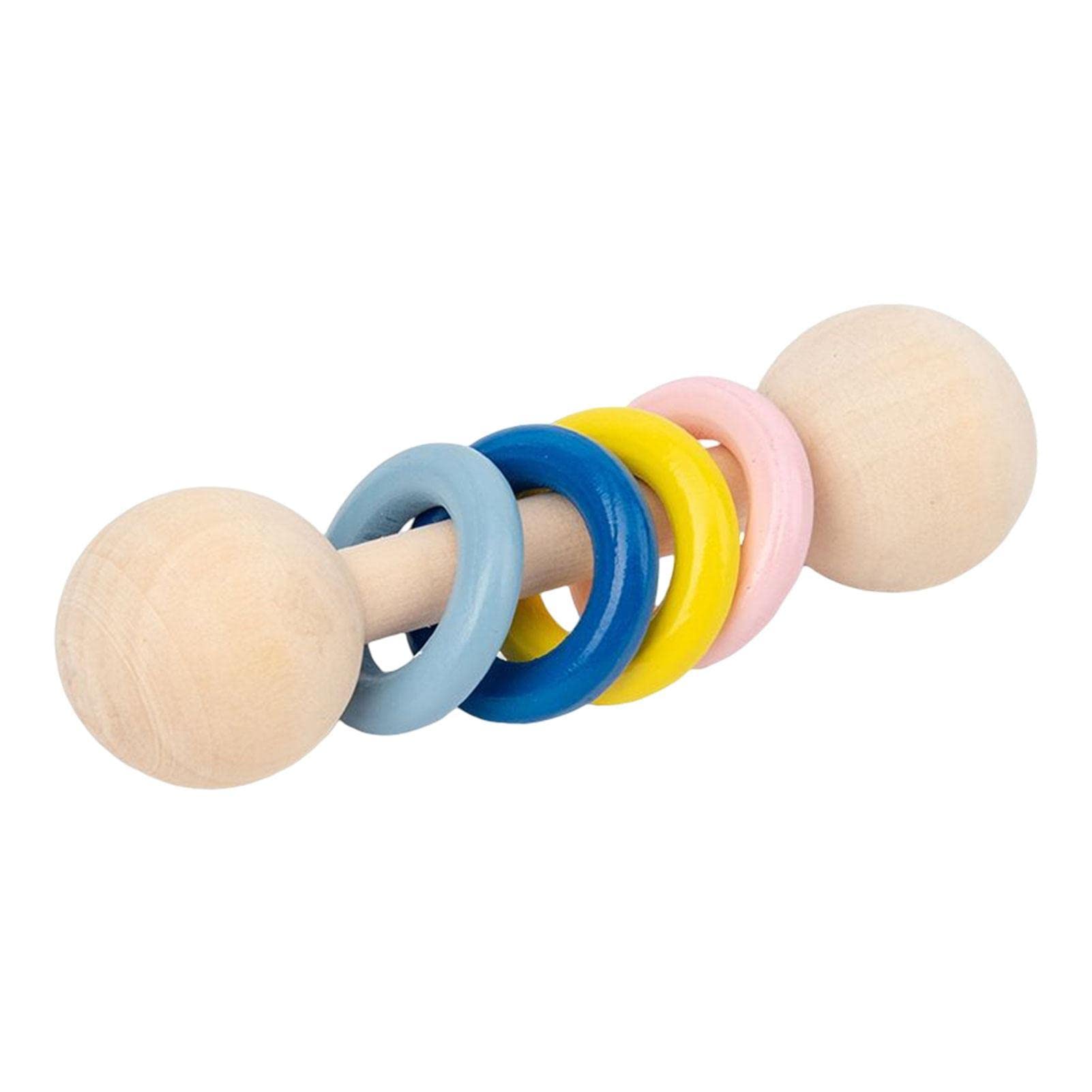 Rosixehird Juguetes para Bebés,dentición para bebés con sonajero Madera | Sonajero bebé fácil Agarre con Anillos Madera Haya, Juguete educación